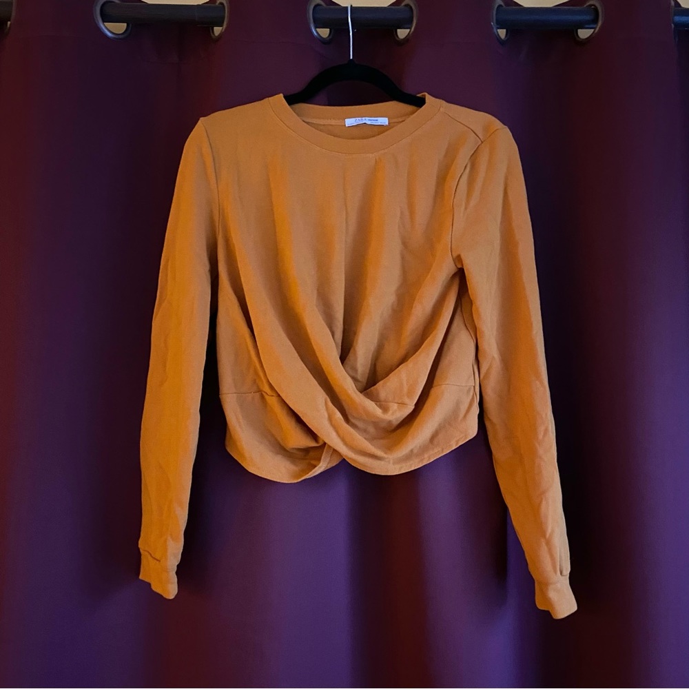 Zara mustard yellow long sleeve crop top
